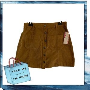 Wild Pearl Brown Corduroy Button Down Skirt